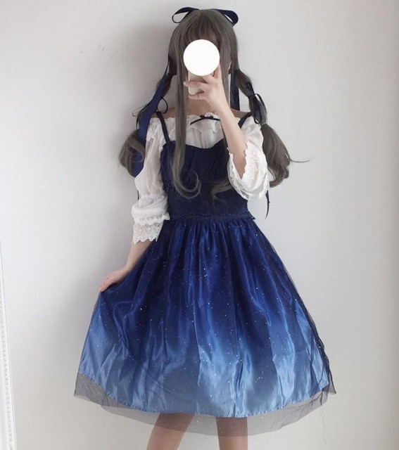 登場 キラキラ 星が散りばめられた 星空ワンピース 上下セット レディース 星空 柄 ひざたけ ワンピース ブルー その他 ワンピース ドレス Www Pulse Orange Cm