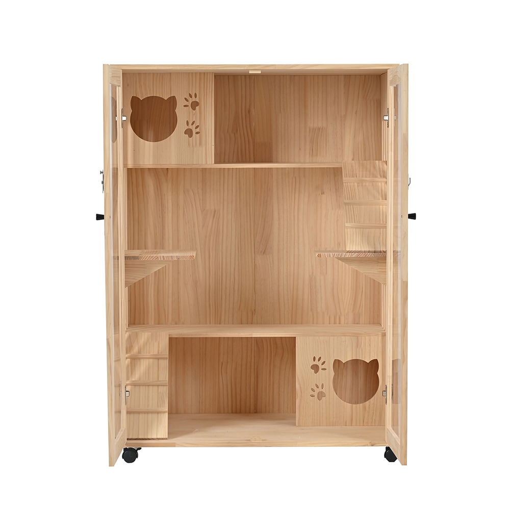 猫 ケージ キャットケージ 3段 木製フレーム 広々 大型 猫ゲージ 高級感 おしゃれ キャットハウス ネコ ハウス 多段 留守番 保護 脱走防止 多頭飼い 多頭 ペットケージ