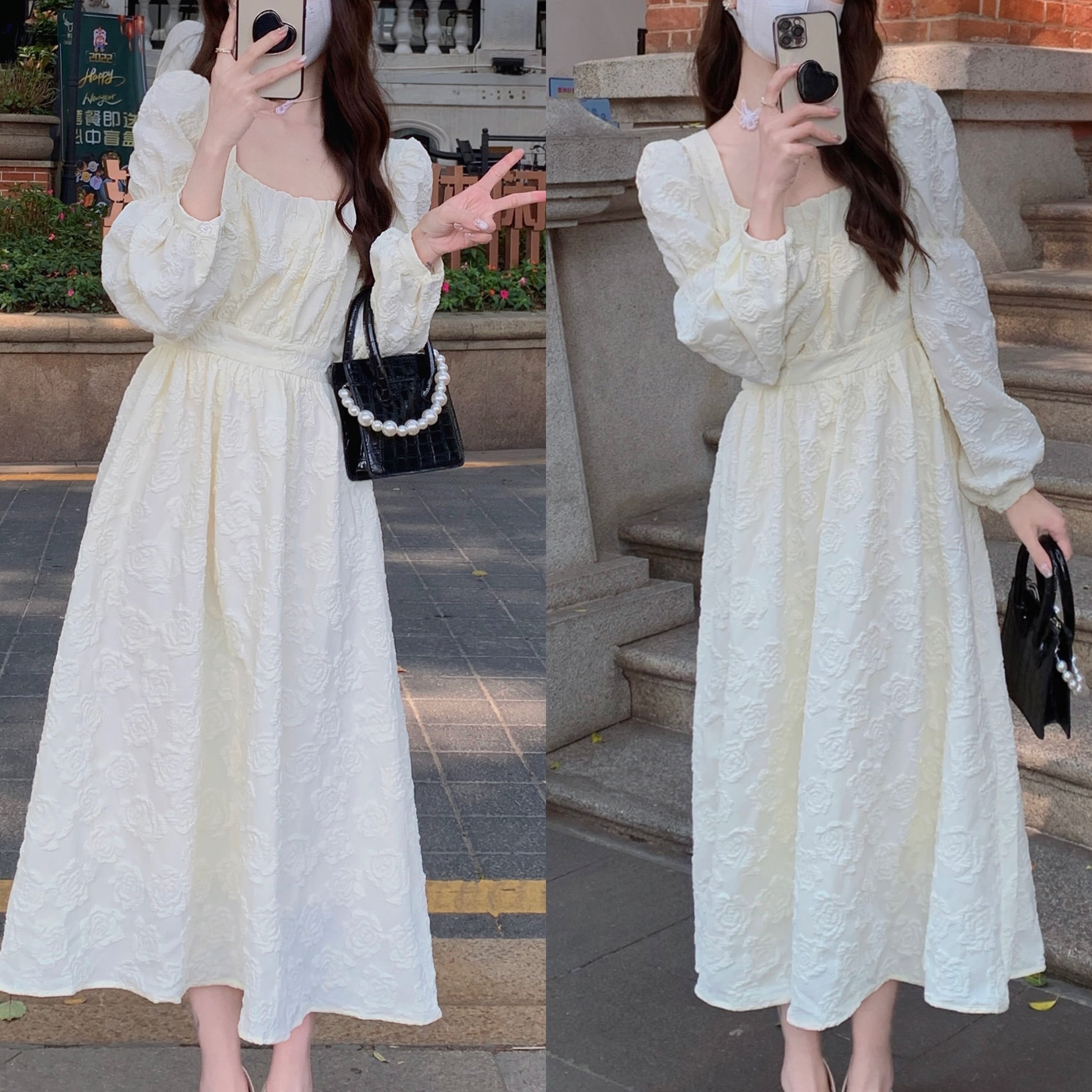 レディース ワンピース ミモレ丈ワンピース ジャガードワンピース ワンピドレス 薔薇柄 総柄