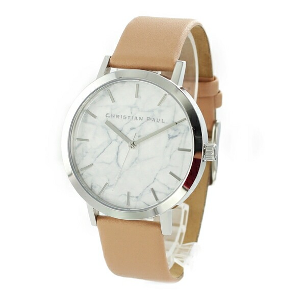 クリスチャンポール 時計 メンズ レディース ユニセックス 腕時計 手表 43mm ホワイトマーブル 大理石柄 ヌードベージュレザー 天然皮革 MR-04 誕生日プレゼント ポイント消化
