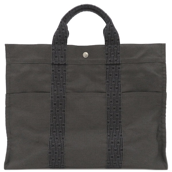 エルメス HERMES トートバッグ エールライントート MM キャンバス グレー シルバー金具 鍵・カデナ欠品 【中古】