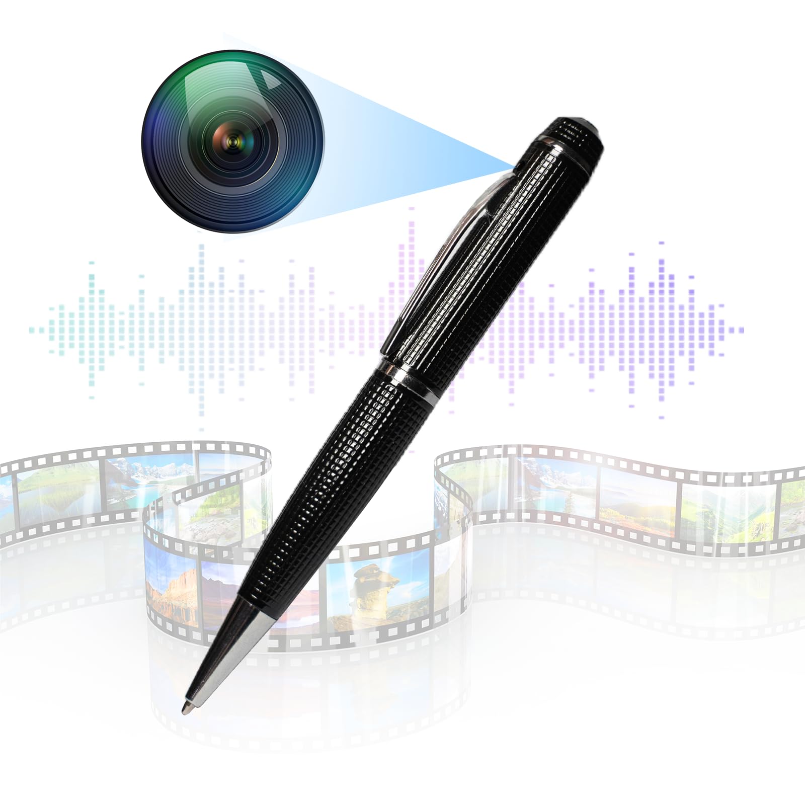 隠しカメラペン型ビデオカメラ1080PフルHD録画400mAh長時間待機ペン型ミニカメラ教室録画防犯会議商談に使用証拠収集屋内・屋外用ブラック