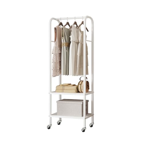 サイズ：49cm ハンガーラック スリム 頑丈 キャスター付き2段棚板付き 洋服ラック 見せる収納