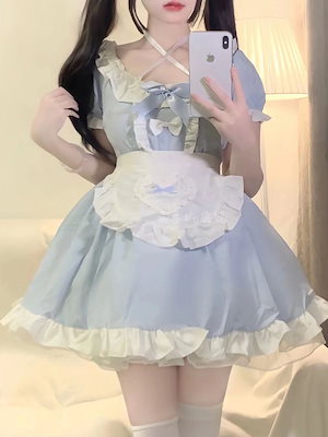 メイド服 Cos 可愛いメイド ロリータ コスプレ衣装 ロリータ ホルターネック ミニドレス