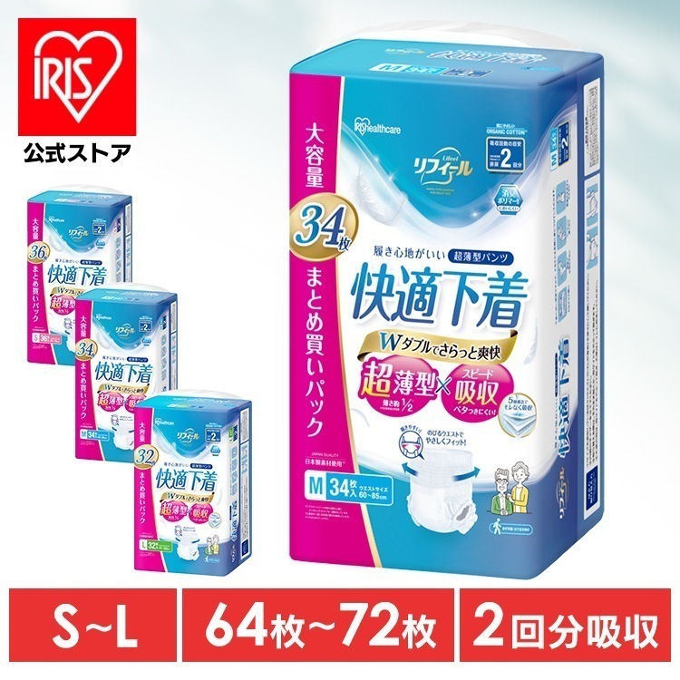 【公式】2個セット／ 大人用おむつ パンツタイプ 超薄型 S M L 2回吸収 スピード吸収 モレ 男性 女性 快適下着 リフィール NAD-2 *【公益財団法人日本ヘルスケア協会推奨商品