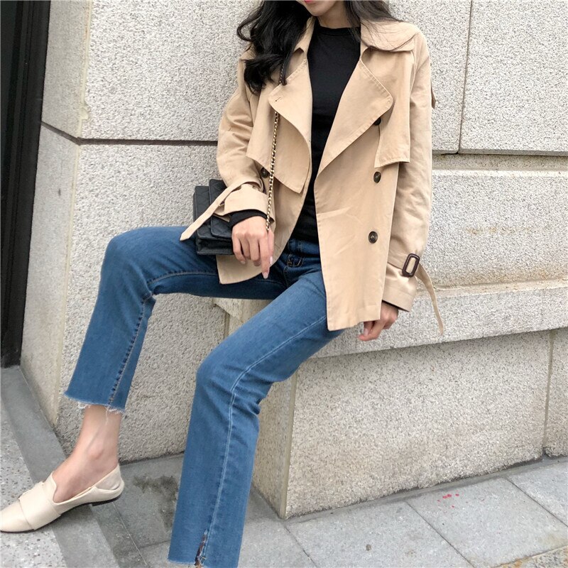 2color ジャケット コート ハーフコート トレンチコート 長袖 ダブルボタン タック入り タッ