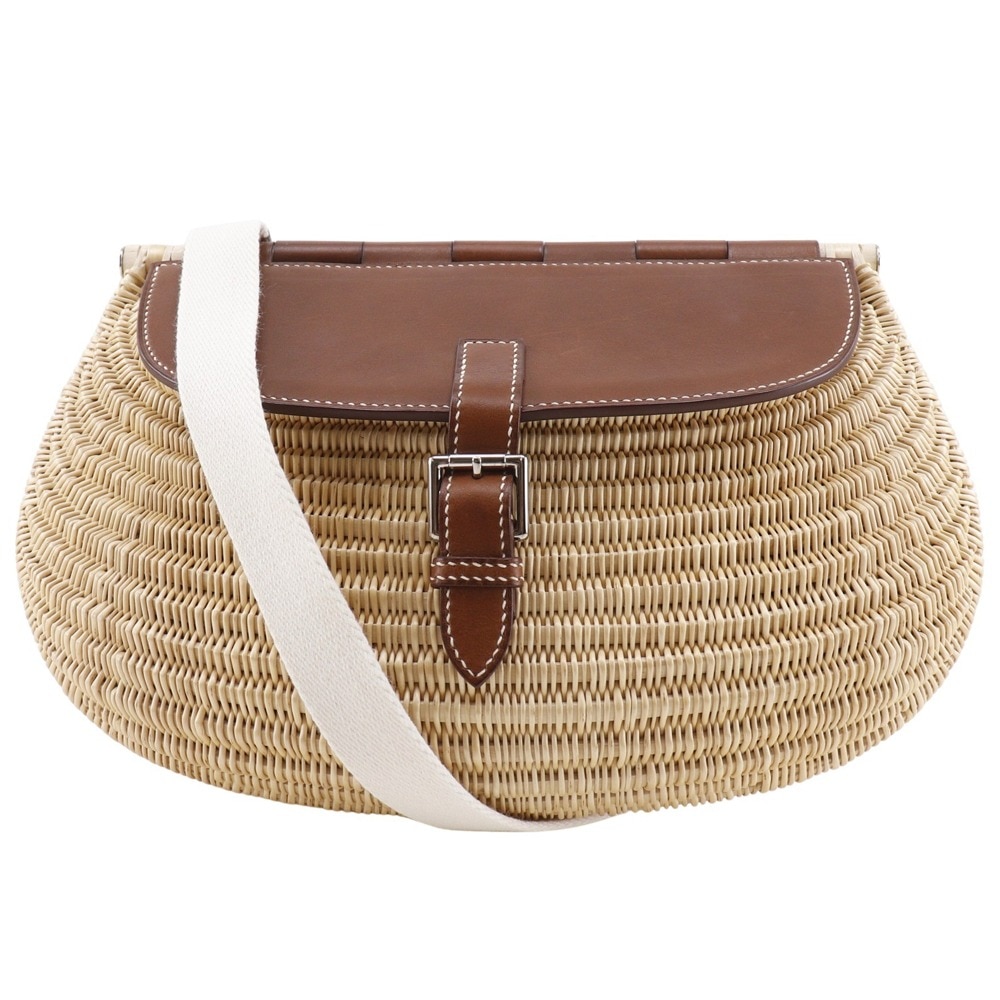 フィッシングバスケット カゴバッグ ショルダーバッグ レザー ウィロー(柳) 茶 レディース 中古品
