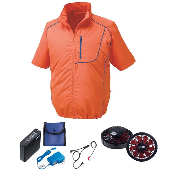 KU91720 空調服 ポリ製 半袖 FAN2200BR/LISUPER1 オレンジxネイビー 5L