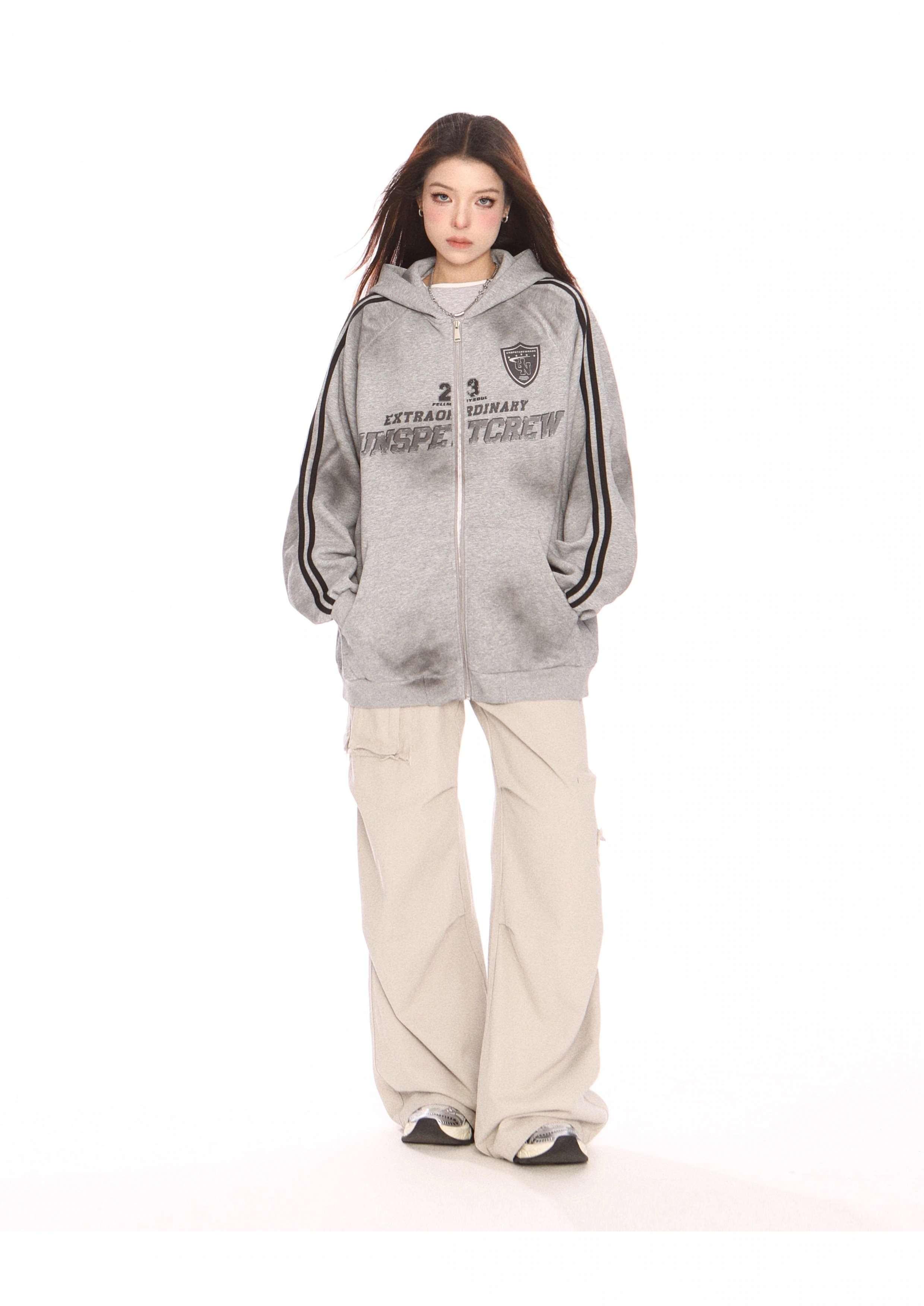 トップスパーカー通勤韓国ファッションサイドレディース大人お出かけフルトラック 細見えおしゃれ ストライプ 2025春夏トップス パーカー フード付き カジュアル チャック長袖 ゆったり かわいいシルエ