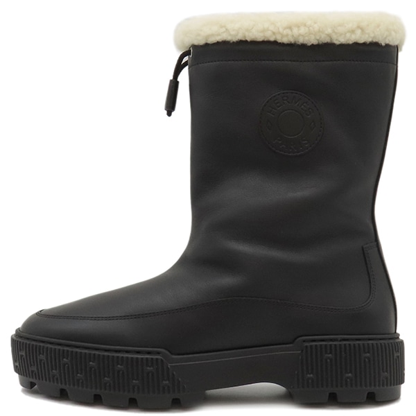 エルメス HERMES ブーツ ショートブーツ ジャーニー カーフ シープスキン ブラック×エクリュ #36 新品 未使用 セリエワッペン 靴 黒 H242070Z 【保存袋】【中古】