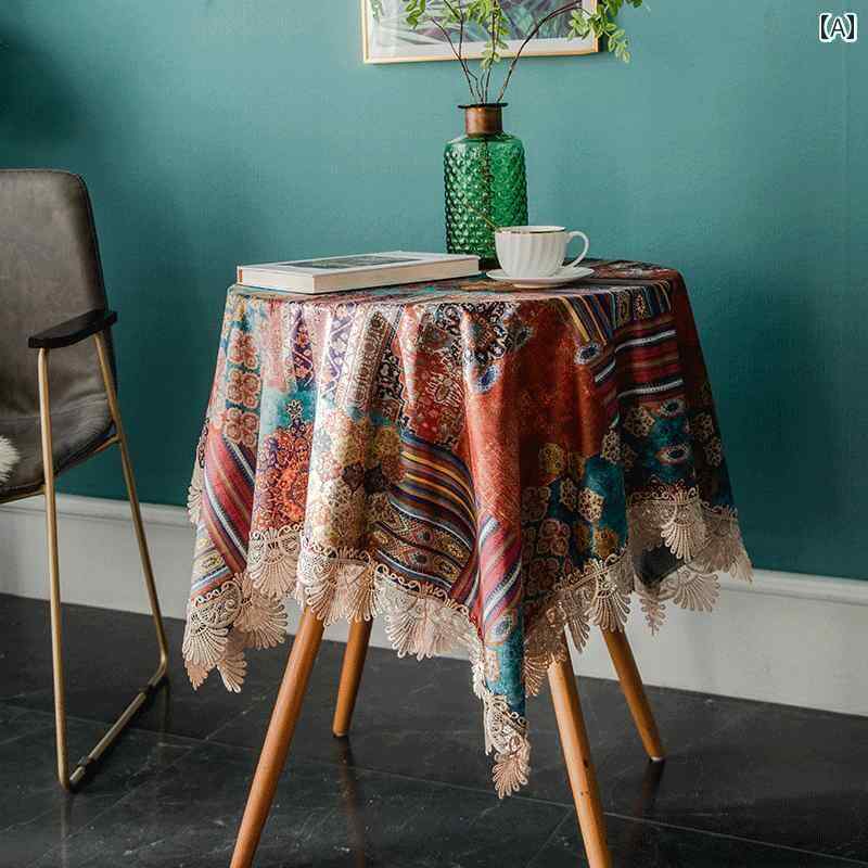 テーブルクロス レトロ 汚れ防止 机カバー 布 雑貨 キッチン ダイニング リビング おしゃれ 洗濯可能 正方形 アメリカン レース