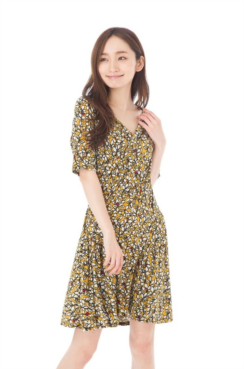 ファス(FAS)ワンピース T1 T2 T3サイズ 大人ワンピース レディース ５分袖 Vネック 膝丈 Fille A Suivre 大きいサイズ　Fille A Suivre