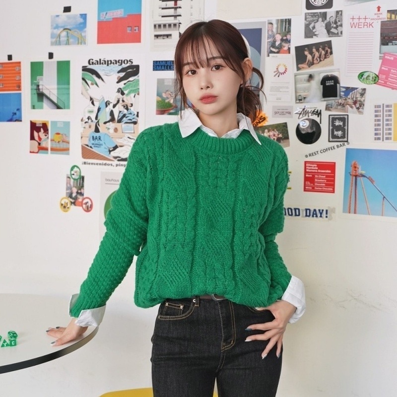 トップス セーター 長袖 クルーネック ケーブルニット かわいい 大人可愛い きれいめ シンプル カジュアル 大人 上品 おしゃれ お洒落 大人女子 こなれ感 ガーリー 秋 冬 レディース 女性用