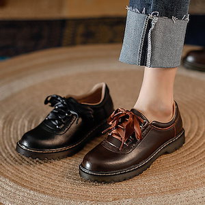 2.5cm ミドルヒール 牛革本革 厚底おじ靴 レディースレースアップブーツ ショー