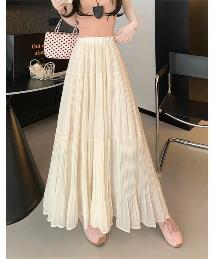 【急速出荷!】ロングスカート ハイウエスト レディース 春 夏 きれいめ プリーツ Aライン ゆったり 体型カバー カジュアル スカート ドレススカート ミドル丈 韓国ファッション