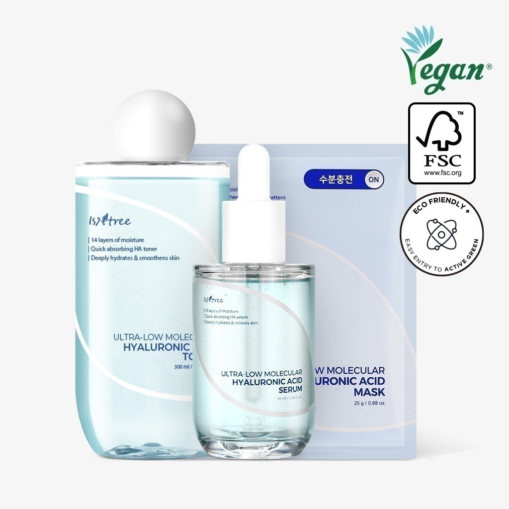 超低分子 ヒアルロン酸 3種セット(超低分子 ヒアルロン酸 セラム 50ml + トナー 300ml + マスク 10枚)