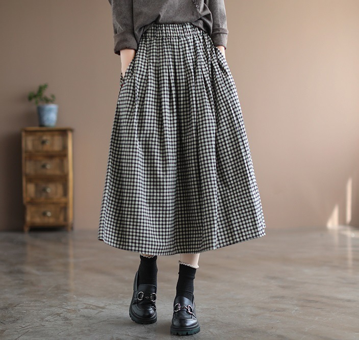 レディース スカート フレアスカート ミディアム丈 細身 Aライン ポケット ハイウエスト ウエストゴム リネン コットン かわいい 大人可愛い シンプル カジュアル おしゃれ レトロ こなれ感 ラフ