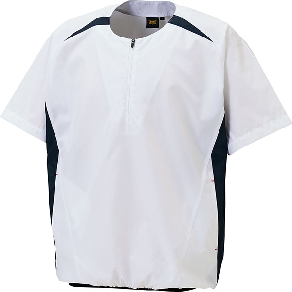 ゼット 野球ウエア 半袖ハーフジップジャンパー ホワイト/ネイビーA L BOV535H 1129A