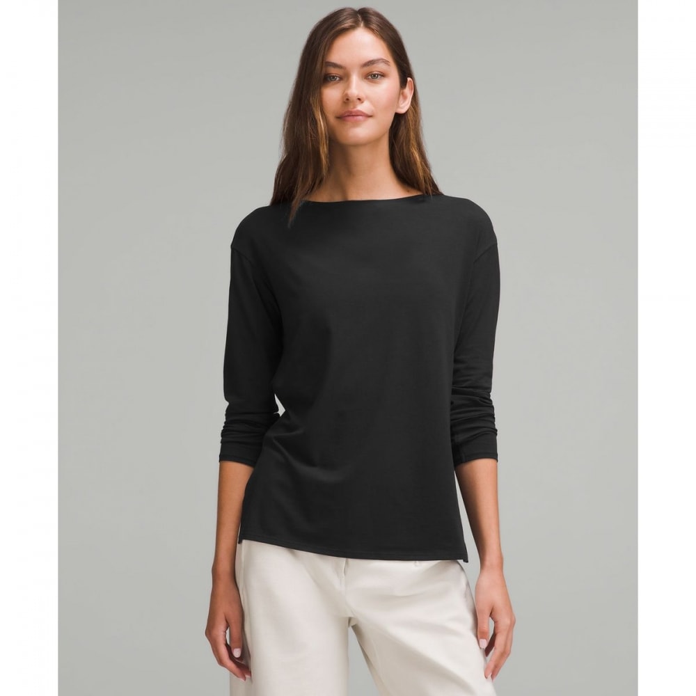 リラックスフィットボートネックロングスリーブ-BLK