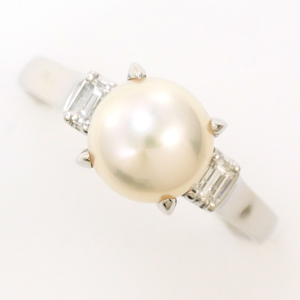 PT900 プラチナ リング・指輪 17号 パール（真珠） ダイヤモンド 0.14ct 総重量約4.8g 中古