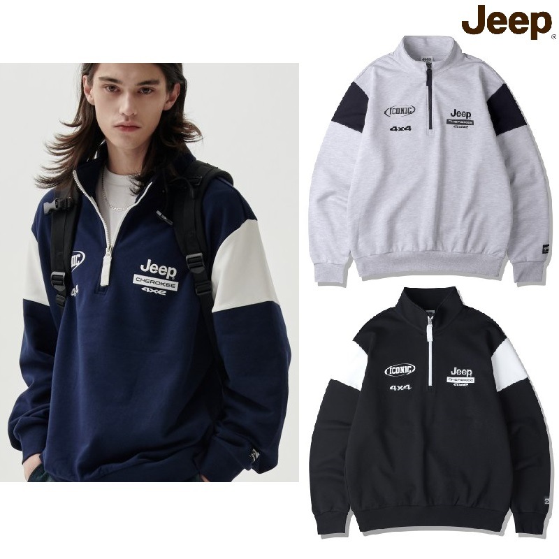 CHEROKEE Racing Color Scheme Half-Neck Sweatshirt 3色 新商品 韓国の人気 韓国ファッション マンツーマン 男女共用 カップルアイテム ストリートファ
