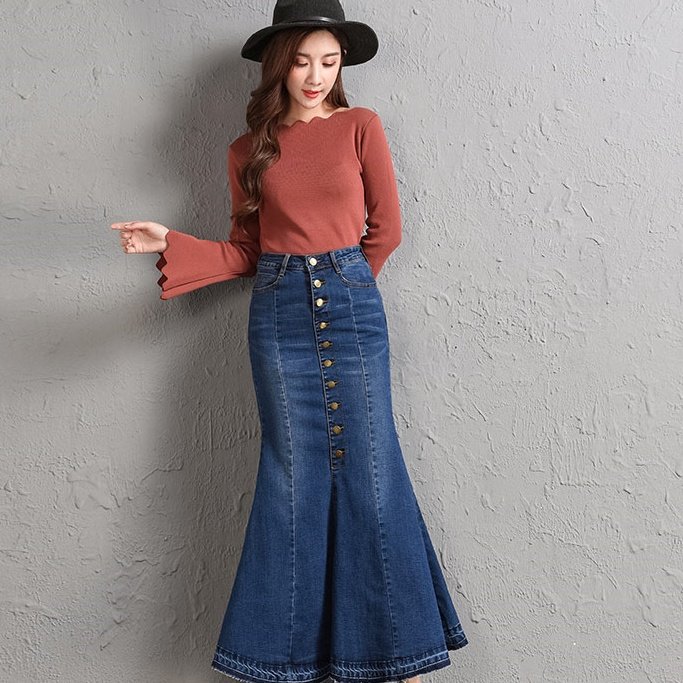 2026年新製品 ボトムス スカート ロングスカート デニムスカート ロング丈 マーメイドスカート ハイウエスト ポケット デニム タイト かわいい 人可愛い きれいめ シンプル カジュアルおし２点３