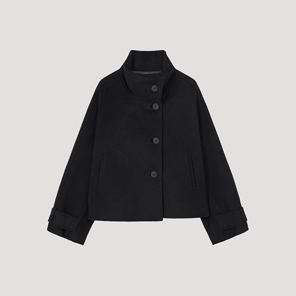 (Shes Miss) ウールカシミアブレンドハイネックハーフコート_SWHJKO41050_BK