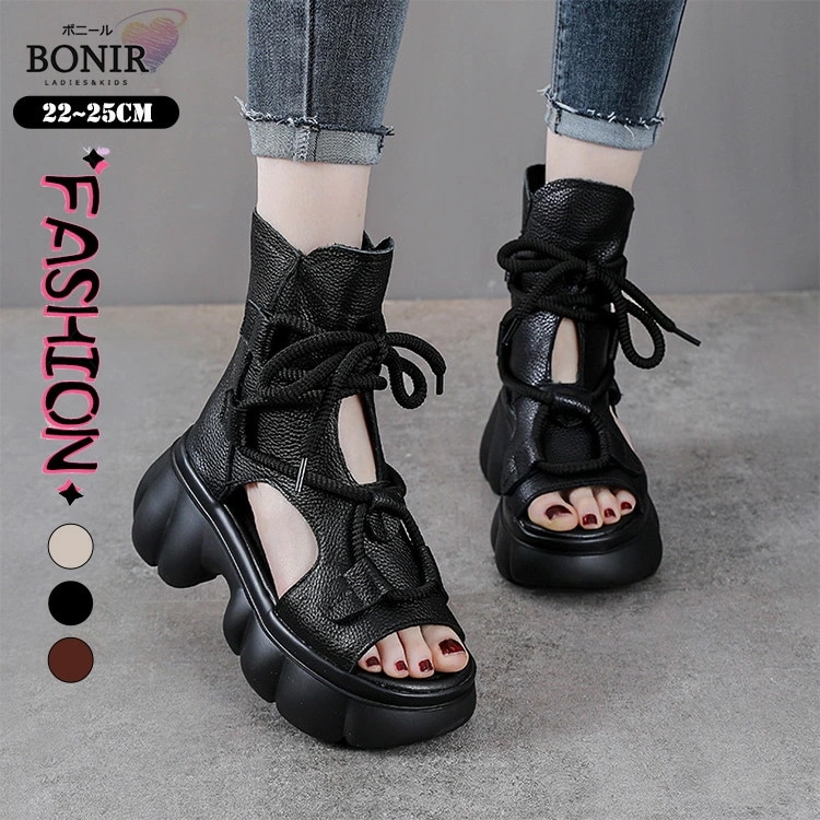 ブーツサンダル 牛革 レディース 夏ブーツ サマーブーツ カジュアル 本革 サンダル 厚底サンダル ウェッジソール オープントゥ ウェッジサンダル レディース ショートブーツ ブーティー ショート丈