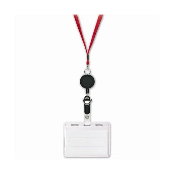 （まとめ） ソニック リール式吊り下げ名札 2枚収納タイプ ソフト 赤 NF-418-R 1セット（10個） 2セット