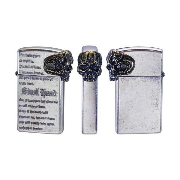 ライター スリム型16NI-Baby 「SKULL HEAD」燻しシルバーバレル燻錫ブラス