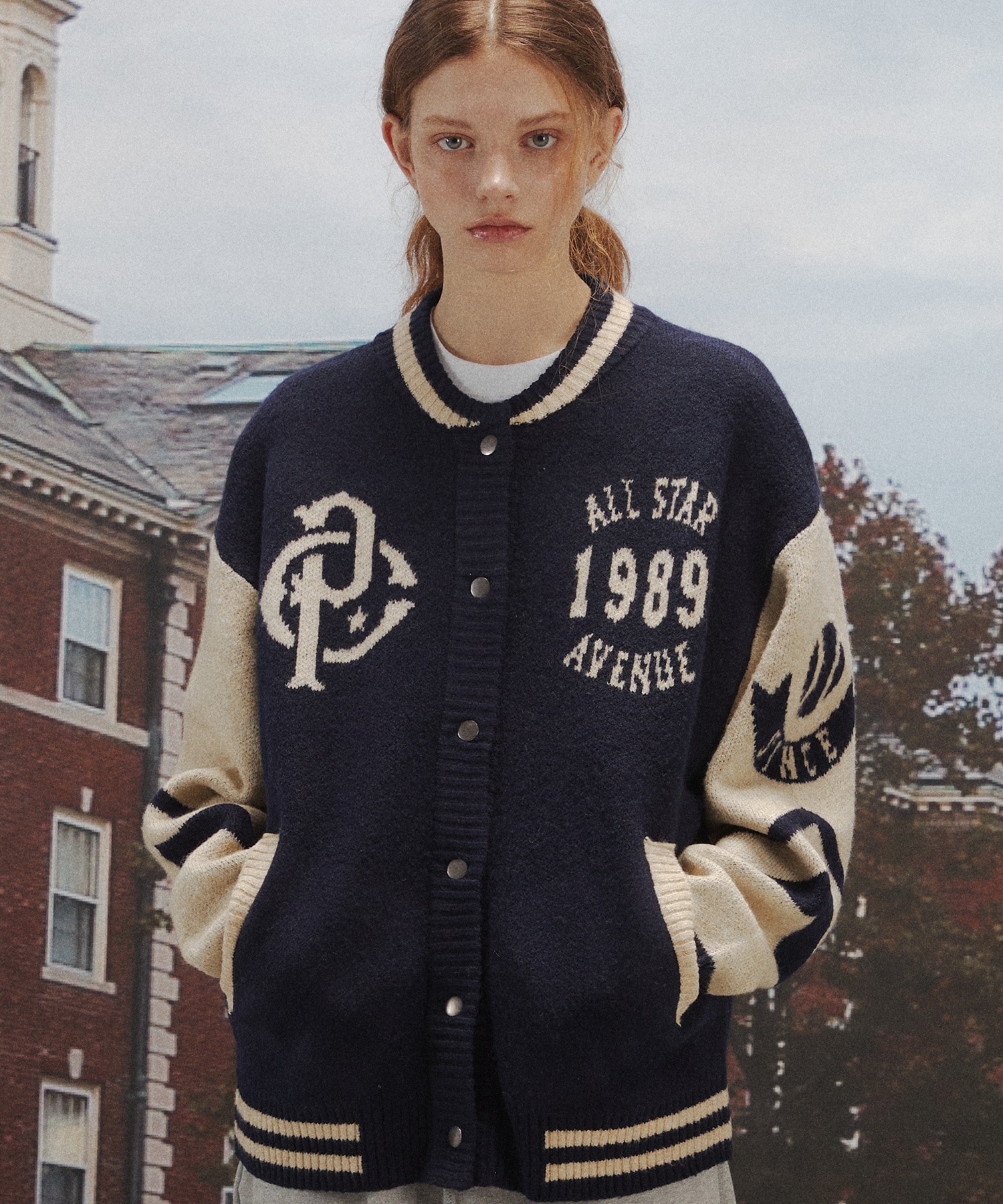 【CPGN】[2-WAY]VARSITY SNAP CARDIGAN NAVY