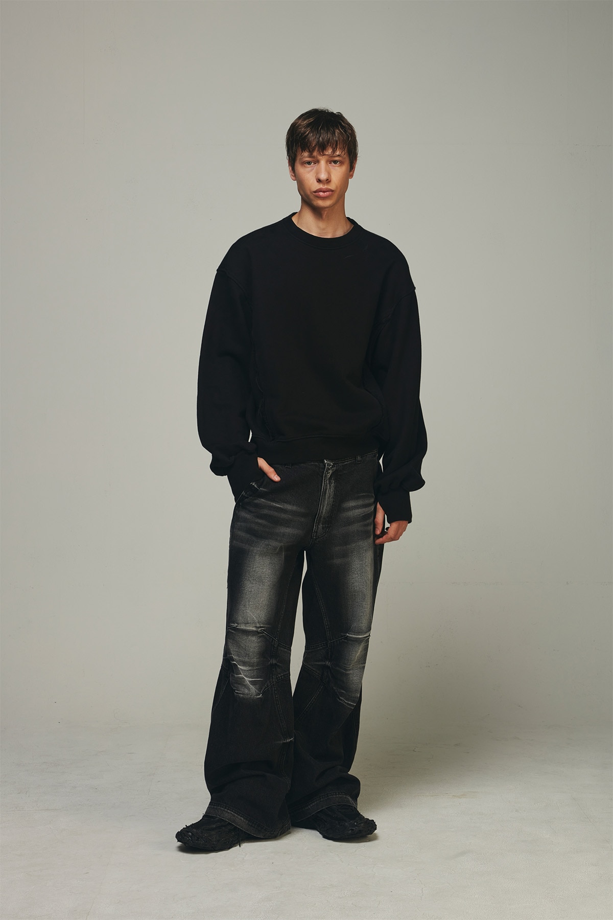 【BLR】 DOUBLE YOKE BIKER WASHING DENIM PANTS BLACK