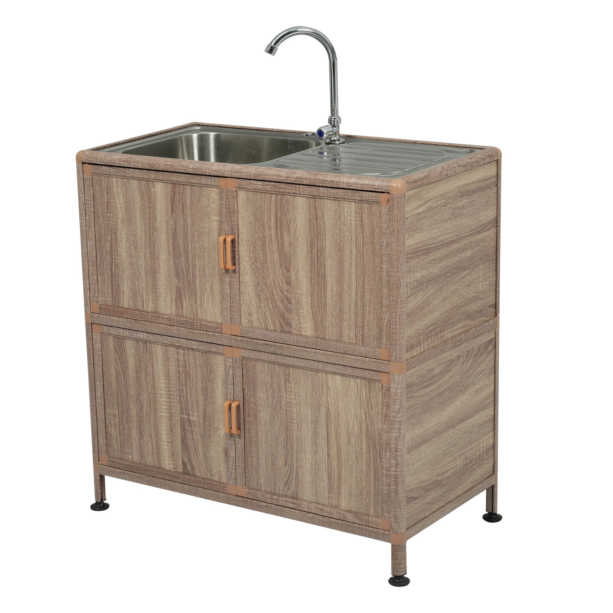 【国内即発送/無料配達】【囲い付きで便利】屋外 流し台 ステンレス W83×D43.5×H109.5cm ガーデンシンク 作業台 キッチン 台所 屋外 簡易 シンク 組み立て簡単 収納棚付 庭 高さ調