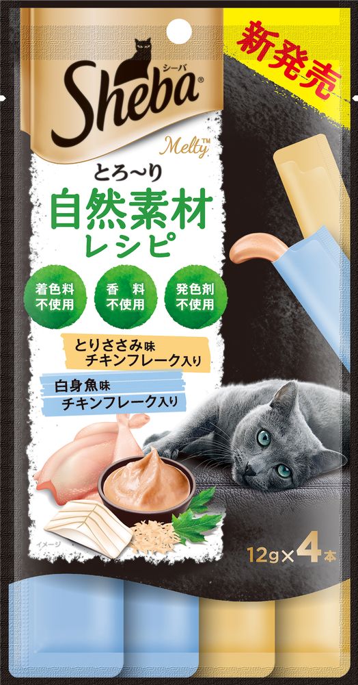 （まとめ買い）マース シーバ とろり メルティ 自然素材レシピ とりささみ味白身魚味セレクション フレーク入り 12gx4本 猫用おやつ [x24]