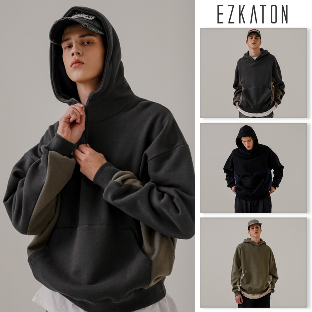 [EZKATON] Divide neck up brushed hoodie