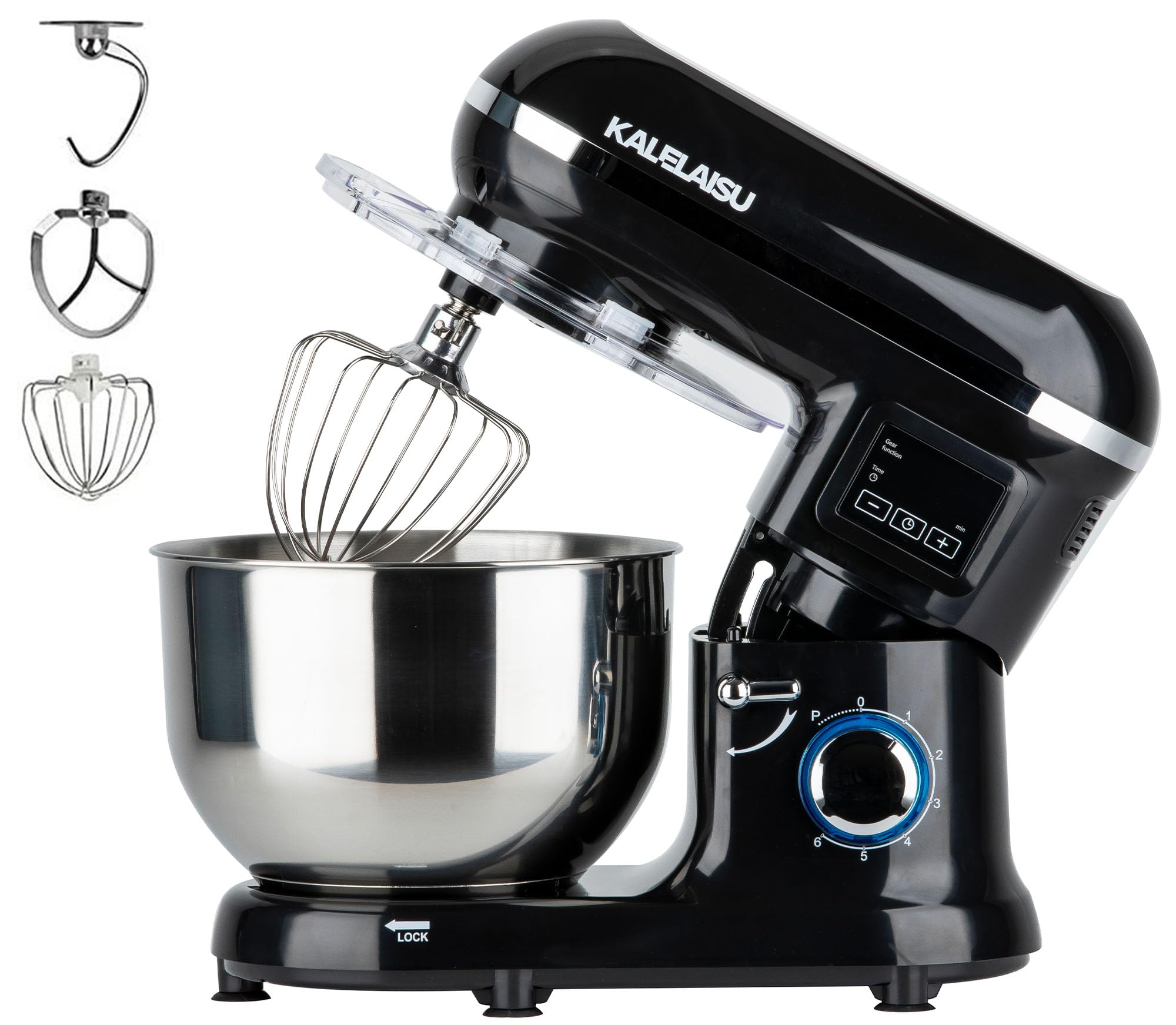 KALELAISU スタンドミキサー 5.5L大容量 99分タイマー機能 三種類アタッチメント付き パンこねき機 七段階速度調節 低騒音設計 一台三役 「練る」「混ぜる」「泡立てる」 家庭用 業務用