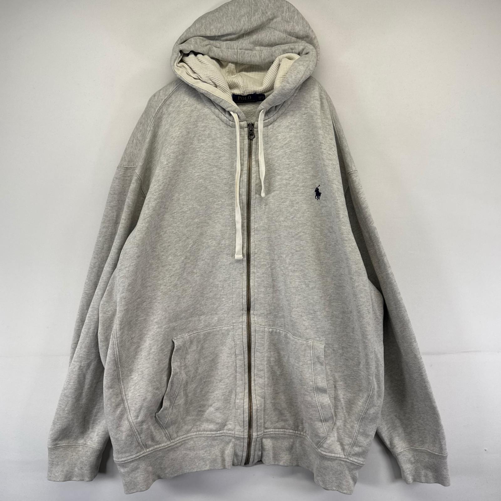 古着 パーカー フルジップ ワンポイントロゴ すう 大きいサイズ 厚手 3XL グレー系 メンズ