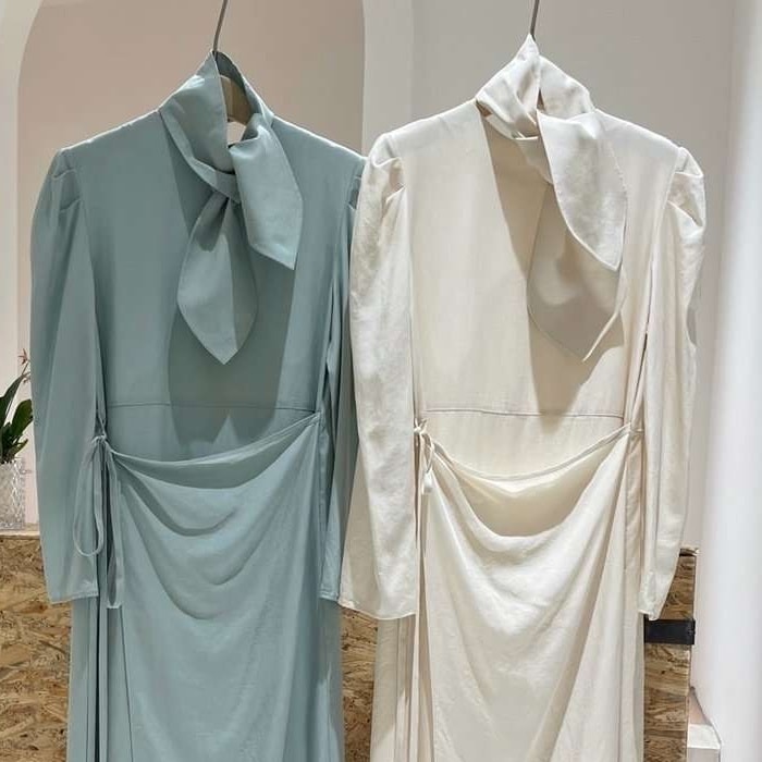 レディース ワンピース ロング ロング丈 長袖 ラウンドネック ストレート リボン ウエストリボン