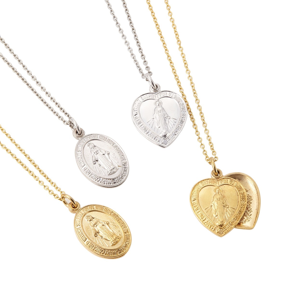 ネックレス メンズ レディース 日本製 聖母マリア オーバル型 ハート型 ロケットタイプ 奇跡のメダイ 不思議のメダイ プレート メイドインジャパン アンティーク感 シック おしゃれ カジュアル 普段