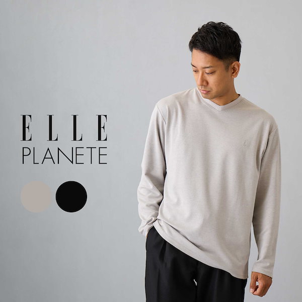 Qoo10] ELLE PLANETE Tシャツ メンズ 長袖 Vネック ダブル