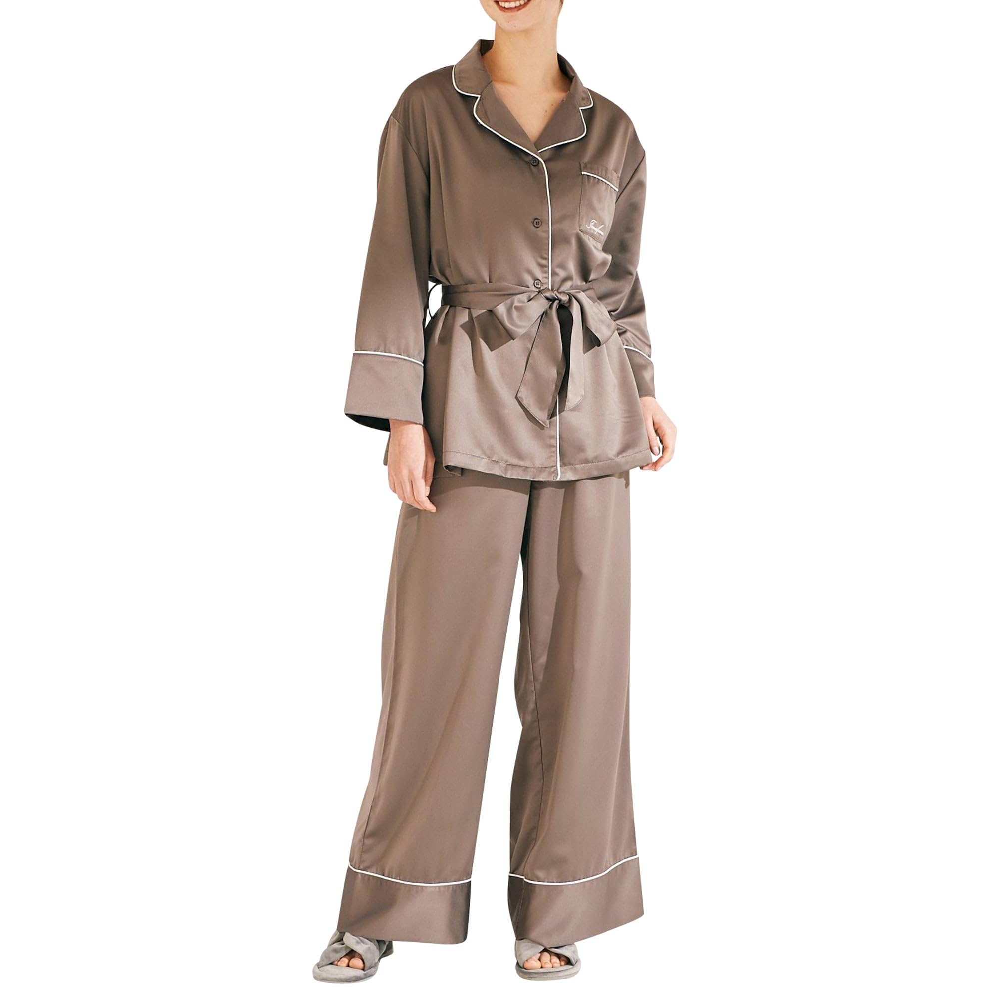 [Francfranc] フランフラン ヒアルロン酸加工 ロゴ刺繍 パジャマ ブラウン