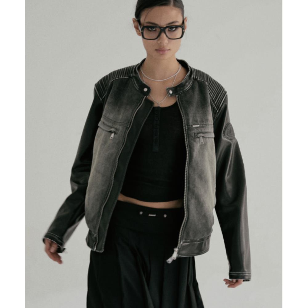 BADBLOOD Scard Racer Jacket Washed Black w-jkt24-004