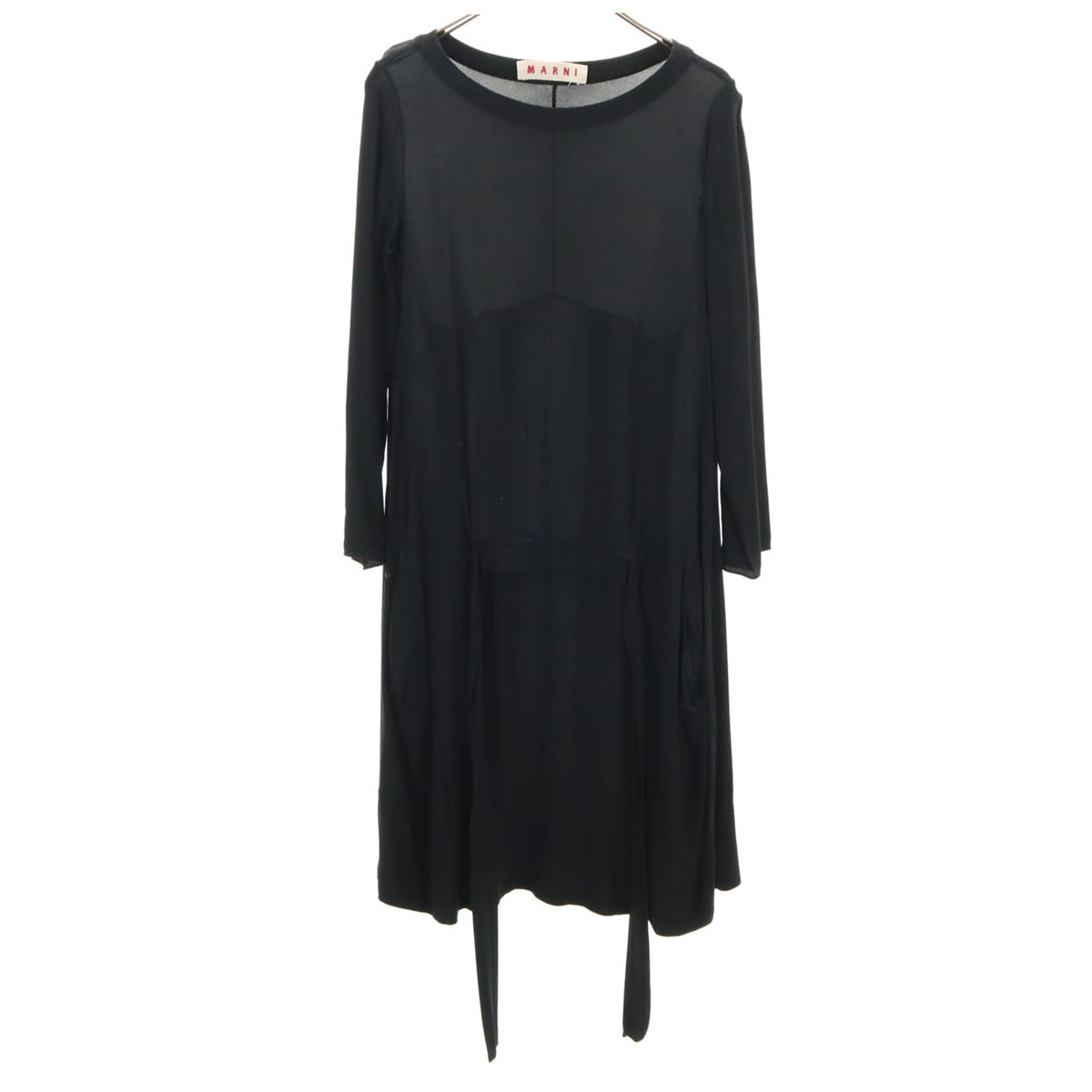 イタリア製 長袖 ワンピース 38 黒 レディース 古着