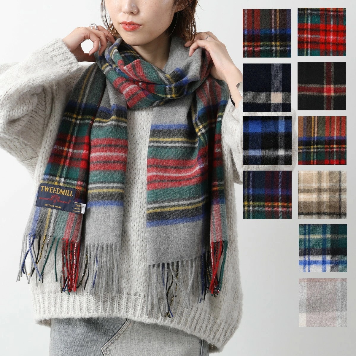 TWEED MILL ツイードミル マフラー Lambswool Stole レディース 48×190 ウール 中判ストール チェック柄 カラー11色