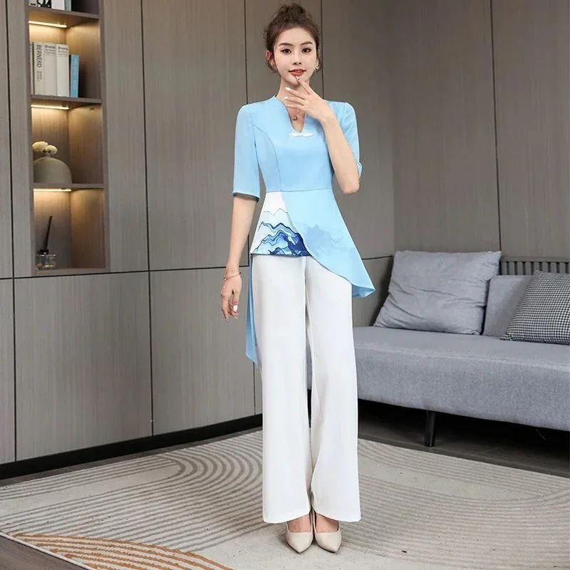 送 料 無 料！ユニフォーム エステ サロン通勤 レディース 女性 制服おしゃれ 半袖 七分袖 ジャケット 上下セッ-030