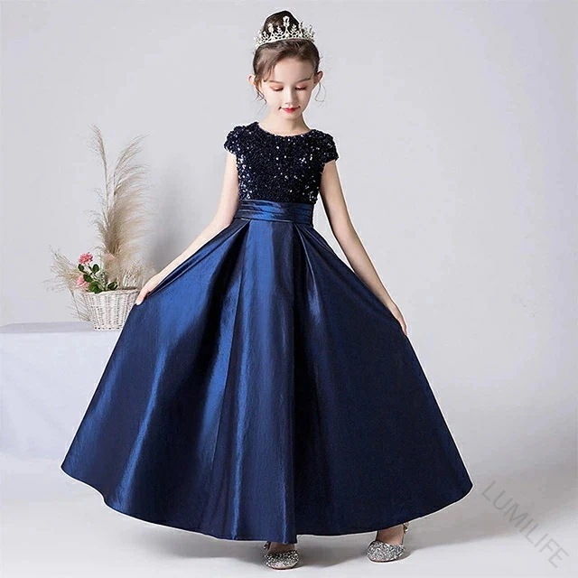 子供ドレス キッズドレス 女児ドレス ロングドレス 演奏会ドレス 演出服 全6色 90160cm ネイビー 紺色 黒