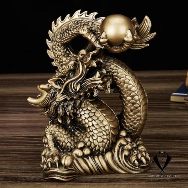 置物 龍神 尻尾に玉を持つ龍 五本爪 龍 竜 樹脂 ブロンズゴールド 龍の置物 ドラゴン 風水 アイテム パワースポット 開運 金運 財産運 出世運 恋愛運 幸福