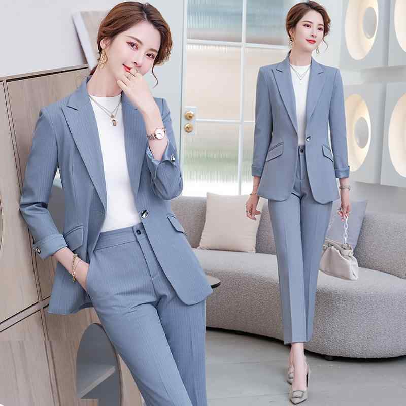 レディース ファッション ハイエンド プロ スーツ ビジネス ストライプ ジャケット パンツ セットアップ 職場 作業着 女性用 7,650円