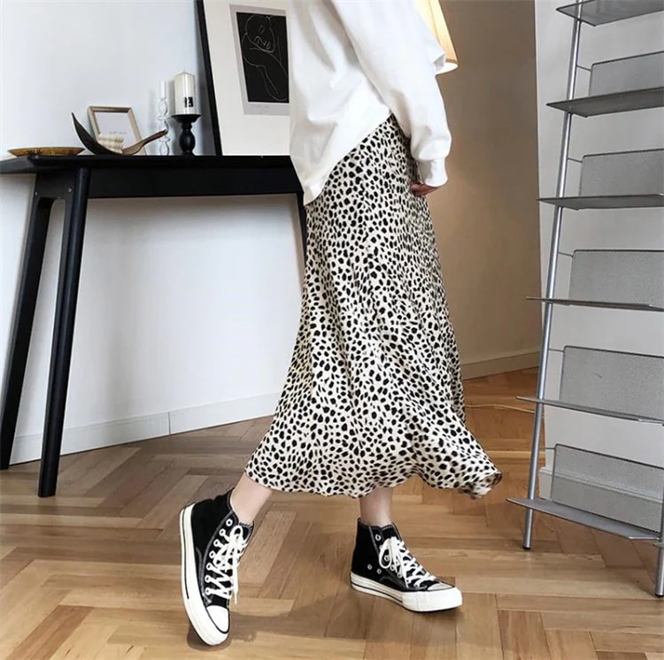 INSスタイル ヒョウ柄 ドット Aライン 大人気 ロングスカート フィッシュテールスカート