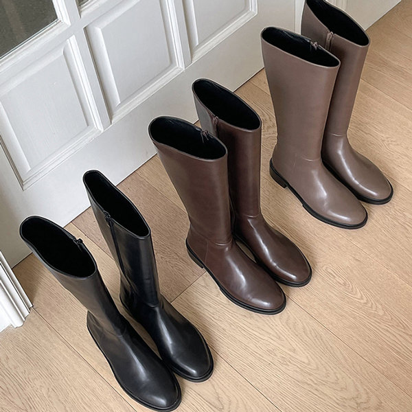 ロングブーツ サイドジップ フラット レディース ローヒール